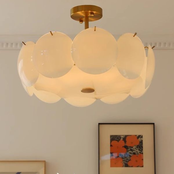 Lampade da soffitto a fiori bianchi cremosi Lampadari a soffitto romantici francesi Apparecchi di illuminazione Camera da letto moderna americana Soggiorno Sala da pranzo Decor Lustri Decorazione artistica per la casa