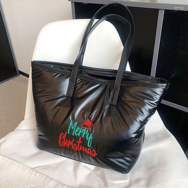 Weihnachten Frauen Geschenk Platz Baumwolle Handtasche Schwarz Grau Umhängetasche Große Kapazität Shopper Tote Winter Bolsas