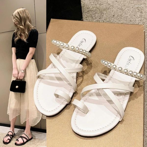 Hausschuhe Sommer Plattform Schuhe für Frauen Flache Ferse Mode Einfarbig Perlen High Heels Flip Flop Casual