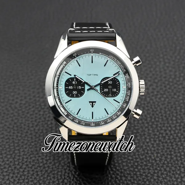 Novo Top Time Quartz Chronograph Mens Watch AB01764A1C1X1 Caixa de aço Ice Blue Dial Stick Marcadores Pulseira de couro preto Cronômetro 46mm Relógios Timezonewatch Z12b