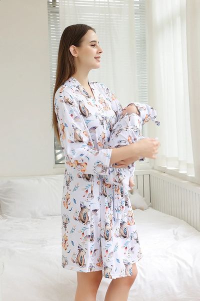 Sleep Lounge Maternidade Vestido Dos Desenhos Animados Mulheres Grávidas Enfermagem Pijamas MotherToBe Pijamas Bebê Swaddle Envoltório Cobertor Headband Chapéu 4 Pçs Conjuntos 231102