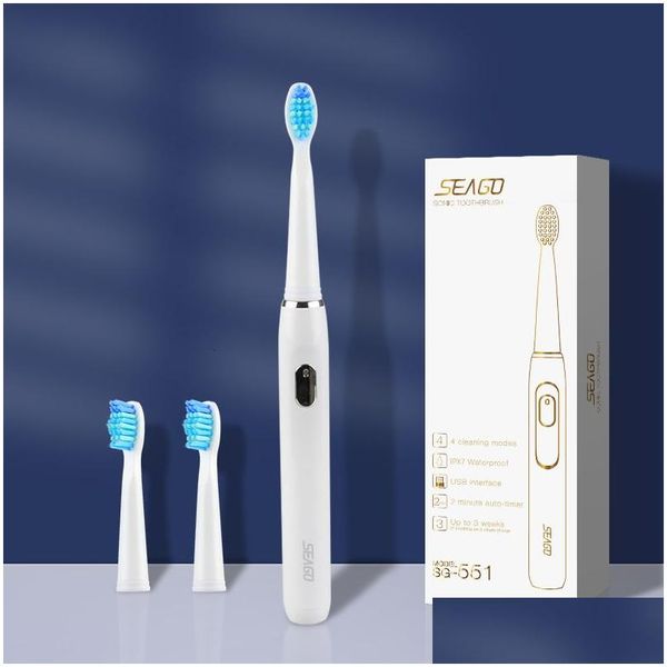 Escova de dentes elétrica inteligente Seago Sonic recarregável 4 modos com 3 cabeças de escova substituíveis 2 minutos temporizador portátil para viagem presente drop otfxj