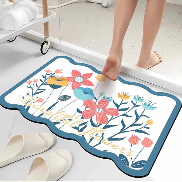 Tapetes deslizamento absorvente flor banheiro banho tapete de secagem rápida super anti queda tapete óleo mancha tapetes