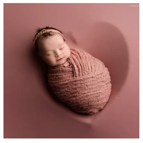 Decken Stil Born Pography Baby Full Moon Po Mohair Strickwickel Handgefertigte Kopfbedeckung Studio Requisiten