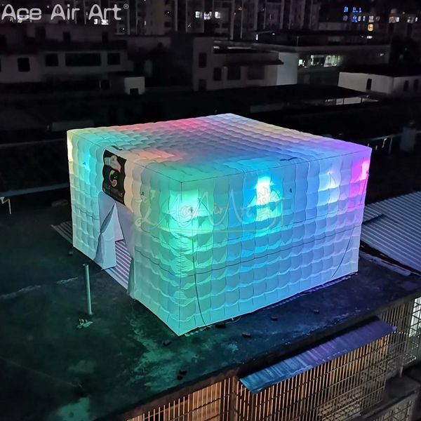 Barraca cubo inflável 6x6x3,2m H ao ar livre com luzes LED letreiro com controles remotos para publicidade ou decoração de festas