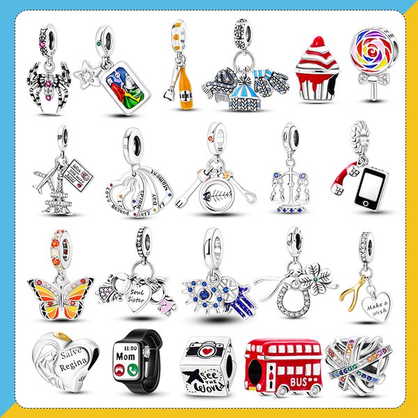 925 Silver Fit Pandora Original Charms Diy подвесные женские браслеты бусинки Новая мороженое лап кухонная тарелка кухонная тарелка Sucp Silver Color Dangle