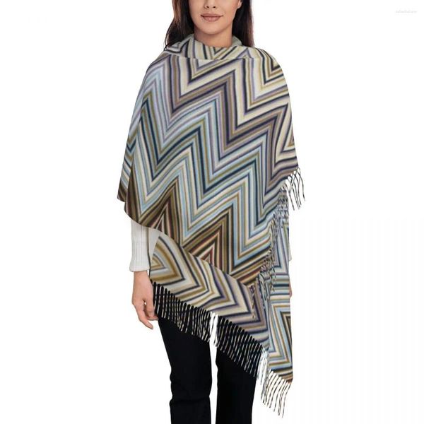 Sciarpe Lady Large Bohemian Colorato Chic Donna Inverno Morbido Caldo Scialle con nappe Avvolge Sciarpa geometrica a zigzag