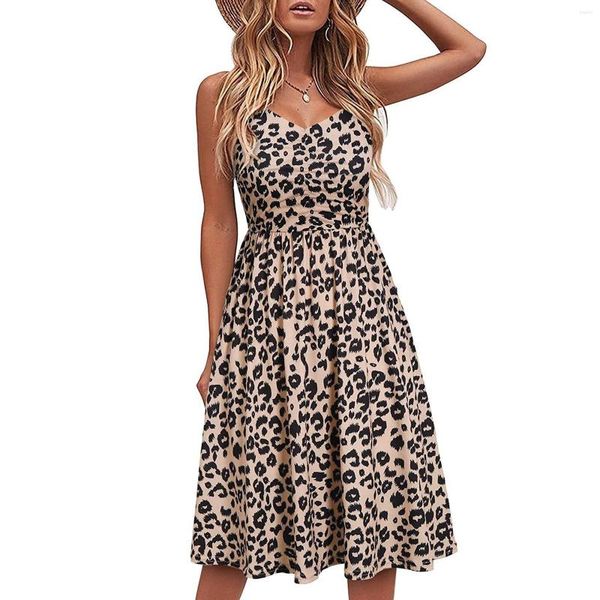 Lässige Kleider Damen Leopardenkleid Sommerkleider für Damen Strand mit Ärmeln Junges Abnehmen kurvig