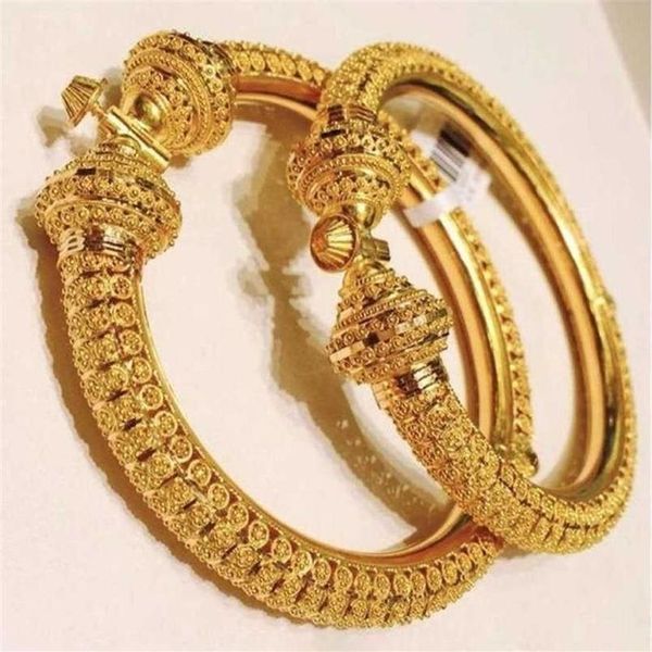 24k luxo casamento dubai pulseiras cor de ouro para mulheres meninas casamento noiva índia pulseiras jóias presente pode abrir 220124302j