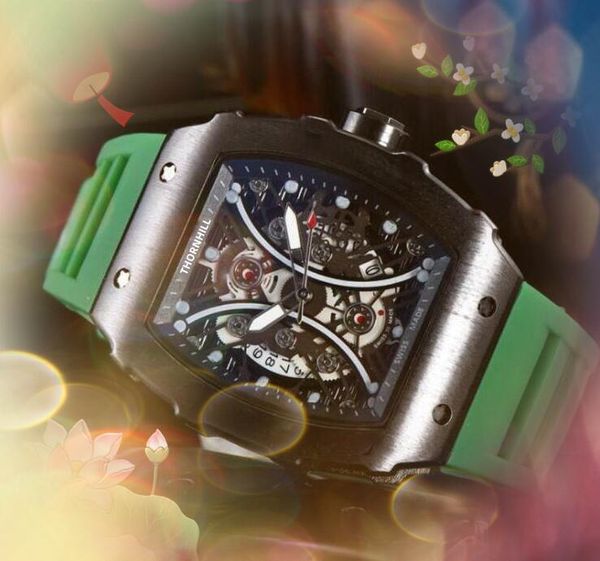 Top Brand Quarz Mode Herren Zeitschaltuhr Uhren Auto Datum drei Stiche Blumen Skelett Zifferblatt Designer Uhr Großhandel männliche Geschenke Armbanduhr Gummiband