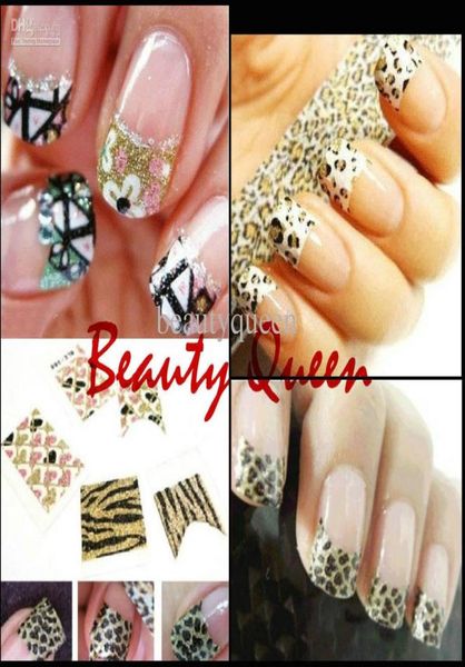 Gemischt Korea Mode Design 3D Nail art Französisch Aufkleber Aufkleber Glitter Nagel Aufkleber Tipps Leopard Blume Spitze Krawatte Dekoration8969773