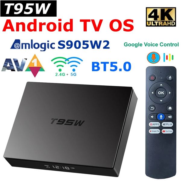 Android TV 11 OS ATV Smart TV Box T95W Amlogic S905W2 4GB 64GB Controllo vocale 5G Dual Wifi BT5.0 AV1 4K AndroidTV Lettore multimediale