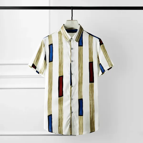 Camisas casuais masculinas de alta qualidade jóias de luxo roupas de secagem rápida havaiana plus size urbano vintage barra vertical impressa para homens