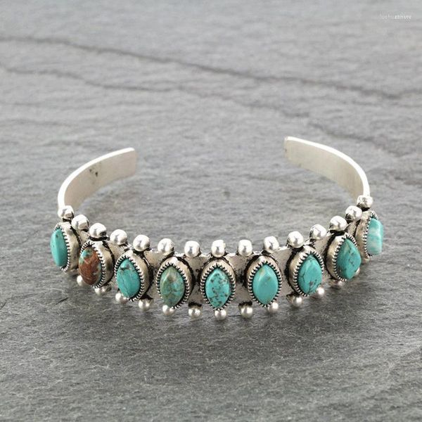 Bangle 2023 moda vintage natural pedra verde pulseiras boêmio aberto ajustável pulseiras para mulheres festa jóias presentes atacado