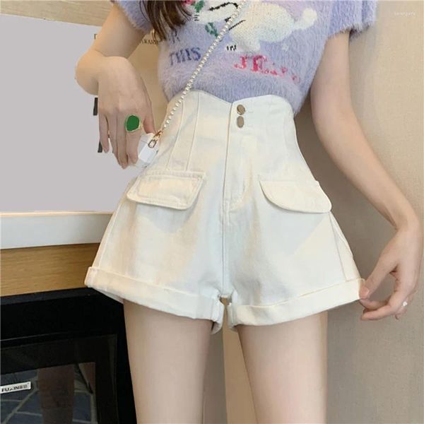 Frauen Jeans 2023 Sommer Denim Roll Up Shorts Frauen Lose Breite Hohe Taille Damen Casual Weiß Schwarz