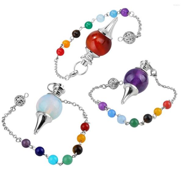 Anhänger Halsketten Natürlicher Edelstein Runde Kugelverbindung 18KGP Legierungspunkt mit 7 Chakra Kristallheilung Reiki Perlenkette Pendelschmuck