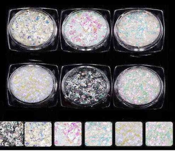 6 Farben Chameleon Chrome Nagelpulver 6 Boxen Chameleon Flakes Art Magic Effect Multi Chrome Ultra Fine Glitter Powder5150687