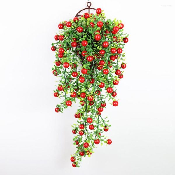 Flores decorativas Planta ecológica Planta suspensa de alta cor de cor vibrante vibrante feijão vermelho decoração de escritório artificial
