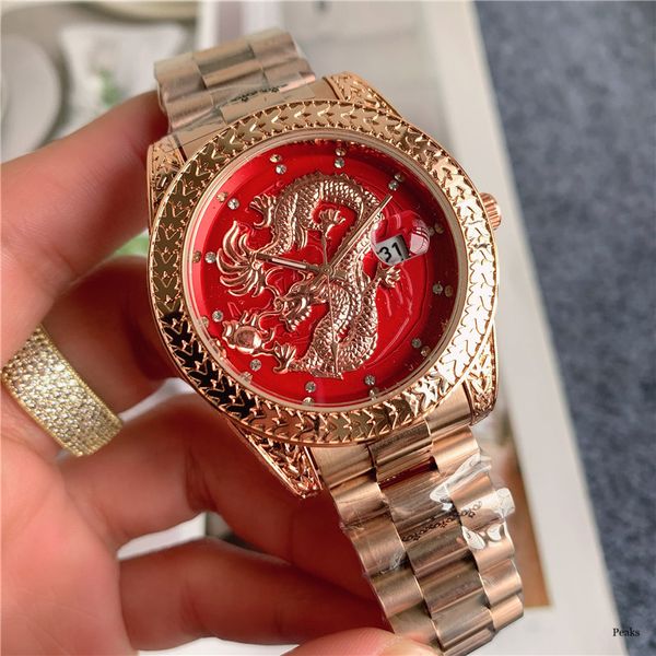 Neue Armbanduhren für Männer 2023 Herrenuhren 41mm Drei Nadeln Quarzuhr Hochwertige Top-Luxusmarke Uhr Mode Orientalischer Drache Stahlband Montre de Luxe