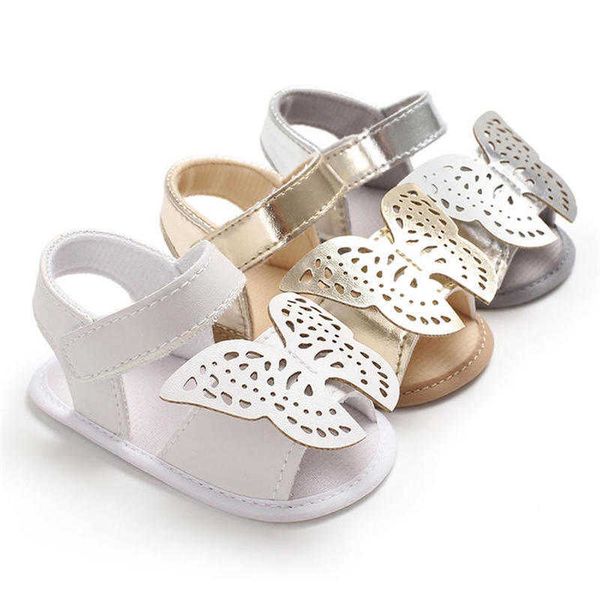 Sandálias sapatos de bebê menina sandálias de verão solar sola sola grande borboleta dourada hanch hawel loop de luminária de pérmola recém-nascida First Walker Shoes Z0331