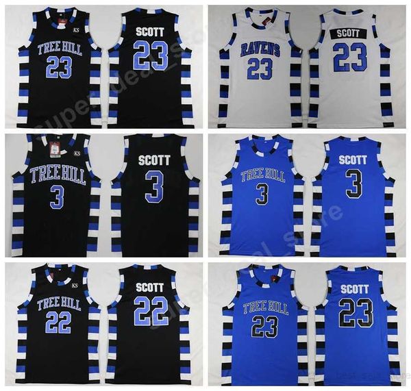 One Tree Hill Ravens Maglie 3 Lucas 23 Nathan Brother Movie Basketball Maglie di colore Team Black White Purple ricamo di qualità cucita