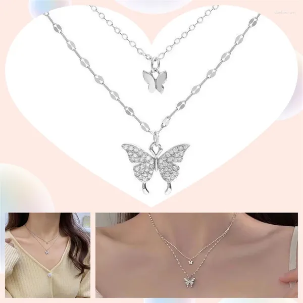 Ожерелья с подвесками, двухслойное крошечное ожерелье с бабочкой, хрустальное колье, очаровательная цепочка на ключицы, подарки для женщин