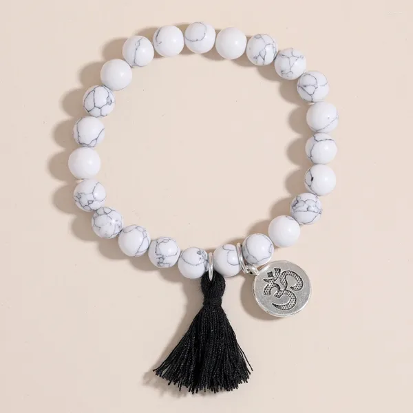 Strand pedra natural om buda charme mala pulseira 8mm branco howlite borla turkois contas feminino yoga oração pulseiras pulseiras