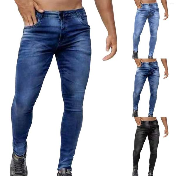 Мужские джинсы, мужские узкие эластичные джинсовые брюки, зауженные для спальни