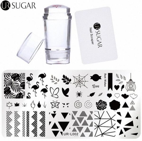 UR SUGAR Nagel-Stempelplatten-Set, transparenter Gelee-Silikon-Stempel mit Schaber, Nail-Art-Stempel, Bildplatte, Stempellack-Werkzeug xkhD1366141