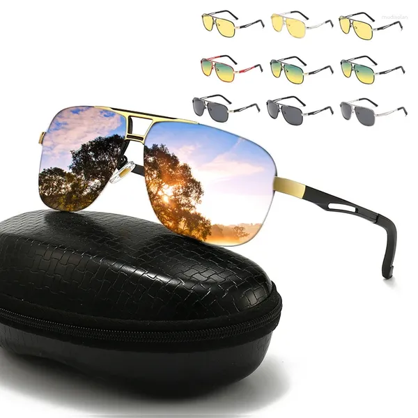 Óculos de sol luxur polarizado visão noturna mulheres homens ao ar livre dia e uv400 sunshades masculino condução esportes óculos de sol