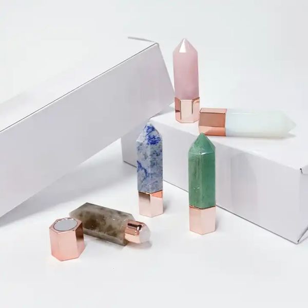 100% natural rosa quartzo cristal ponto pedra preciosa óleo essencial massagem bola rolo cristal perfume garrafas produtos de beleza