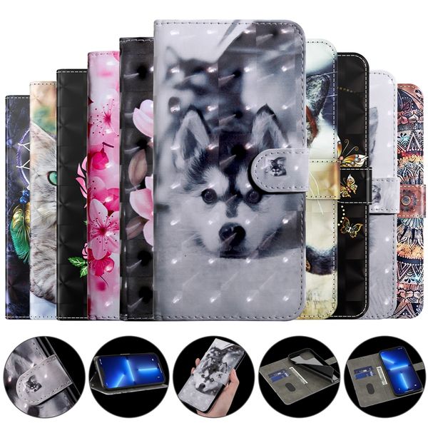 S24 3D Leder Brieftasche Hüllen für Samsung S24 Ultra Plus A05S A15 Huawei Honor 90 Lite Pro Moto G54 G Power Stylus 2023 Blume Sakura Schmetterling Kartensteckplatz Flip Cover Tasche