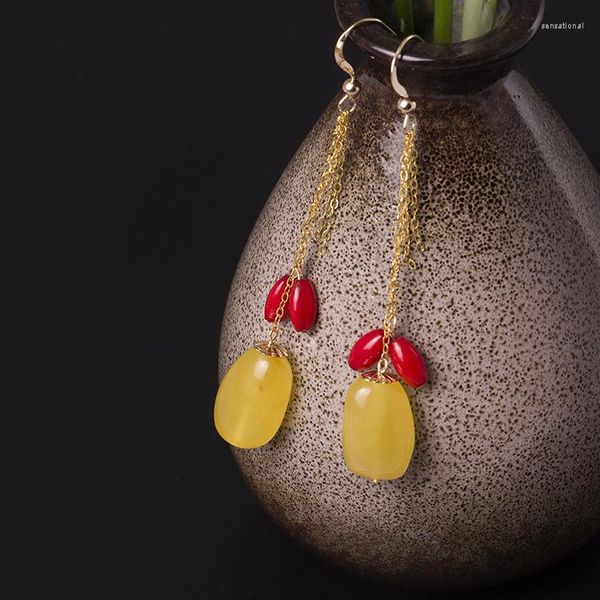 Orecchini pendenti in argento sterling S925 2023 gioielli femminili alla moda con olio di pollo giallo cera d'api rossa