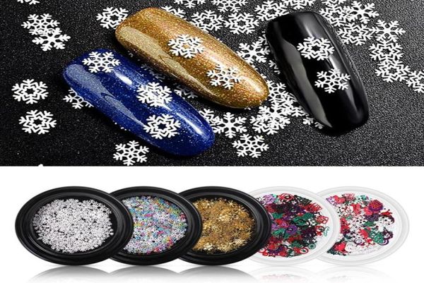 NA041 5 Styles hiver noël flocon de neige ongles paillettes or métal paillettes ongles conseils manucure neige fleur décoration autocollants Acces2220524