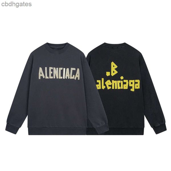 Balenciiaga Hoodies Moletom com capuz Versão Paris Marca de moda de alta qualidade b Home Fita adesiva Impressão em spray direto Lavagem Desgastada Masculina Feminina Gola Redonda