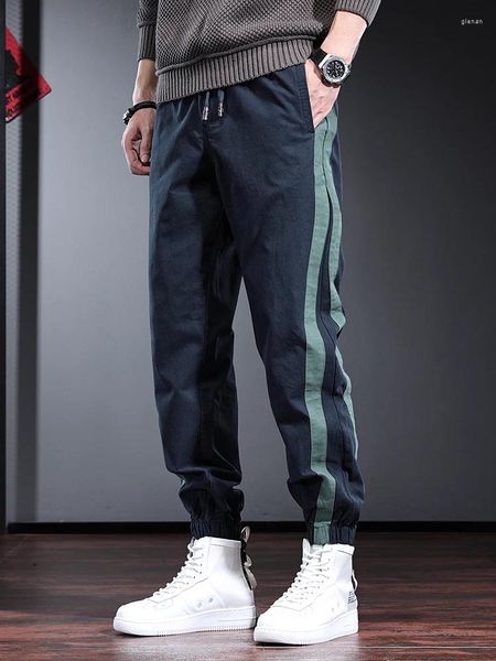 Pantaloni da uomo Moda a righe laterali da uomo Sport Casual Pantaloni da jogging con coulisse in cotone blu in vita elastica
