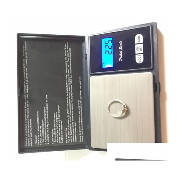Escalas de peso corporal atacado eletrônico preto escala de bolso digital 100g 200g 0.01g 500g 0.1g jóias diamante nce display lcd com re dhwve