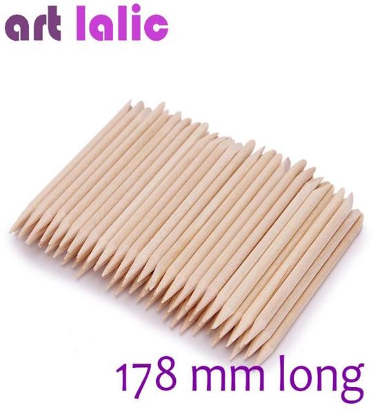 Artlalic 100 pz Nuovo 178mm Lungo Unghie Artistiche Design Arancione Bastone di Legno Spingipelle Remover Manicure Cura Unghie Strumenti Whole7731249