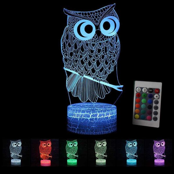 Luzes noturnas 3d Night Light Usb Owl Led Led Desk Lamp Touch Tecla Decoração Atmosfera Uso Uso Hotel Hotel Party Ornament P230331