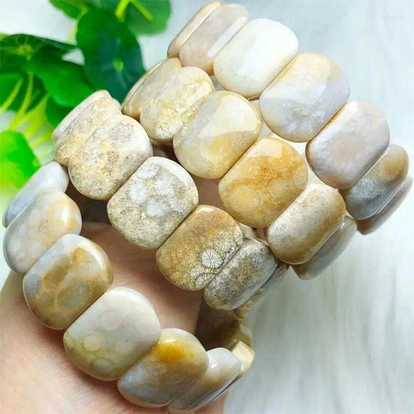 Bangle Natural Coral Jade Square Bead Cristal Cura Pedra Moda Gemstone Jóias Presente 1pcs 14x19mm