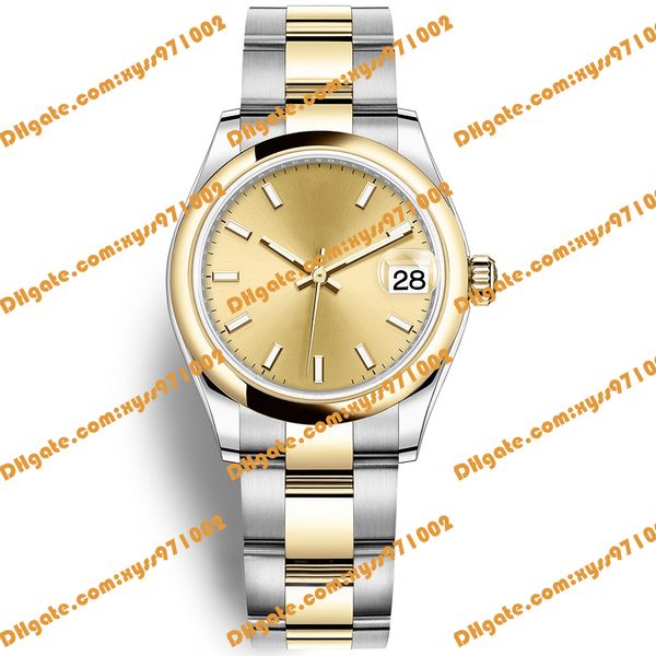 Orijinal Kutu 2 Model Kadınlar İzle 31mm Altın Glow Dial 278243 278241 278240 Asya 2813 Otomatik Makine M278243-0025 Sapphire Cam Kadın Çelik Bant Orta Görev İzle