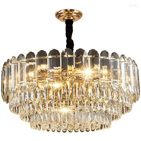 Lâmpadas pendentes Iluminação de lustre de aço inoxidável dourado para o lobby de El Villa Lobby Contemporary Luxury Fashion Multilayer Crystal G9 Luminárias