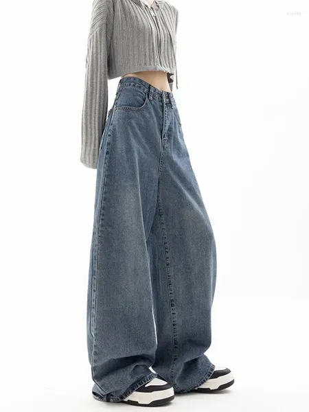 Damen Jeans Baggy Fashion Wash Wide Leg High Waist Straight Streetwear Loose Casual Tide Blue Denim Hosen Lange Hosen