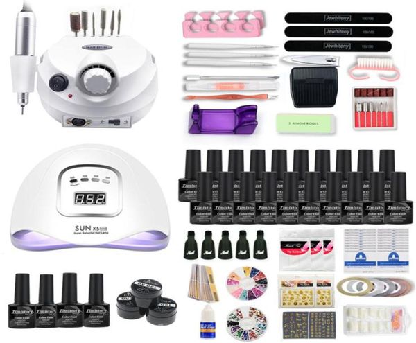 Conjunto de esmalte em gel 20 tipos, kit de esmalte com máquina de perfuração de 350000rpm, lâmpada 805448w, kit de ferramentas de arte acrílicas 9115559