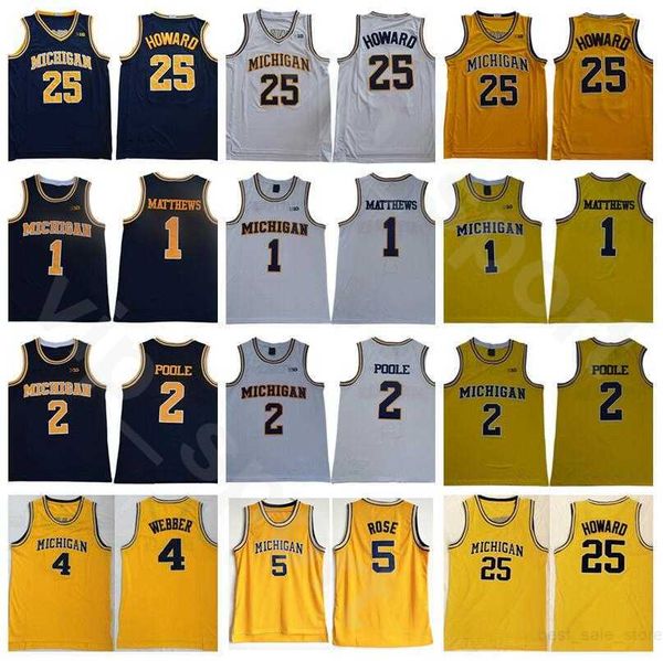 Michigan Wolverines Juwan Howard College Basketball Jerseys 25 Chris Webber 4 Jalen Rose 5 Jalen Rose 2 Charles Matthews 1 equipe da Universidade