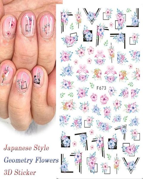 Novo design 3d borboleta sliders adesivos de unhas flores coloridas rosa vermelha adesivos manicure decalques folhas de unhas decorações de tatuagem 2622622