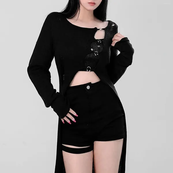 Kadın Hoodies İlkbahar Yaz Harajuku Gotik Kızlar Siyah Birleştirme O yaka moda punk boş süveter kazak