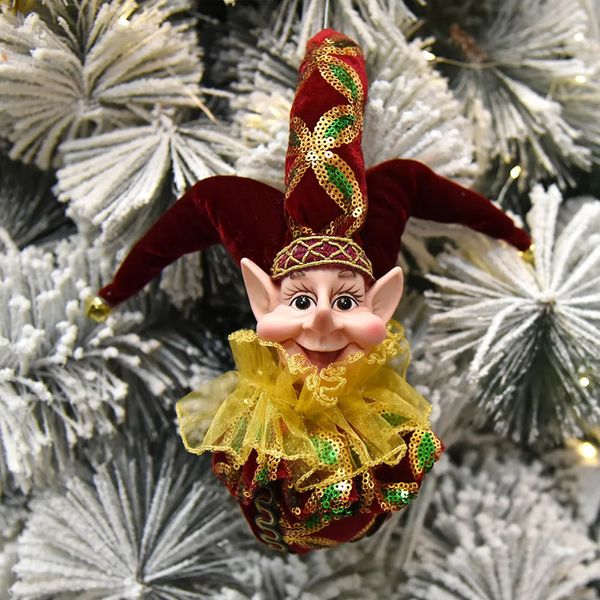 Decorações de Natal Elf Plush Dolls Clown Toys com Stick Tree Ornaments Xmas Pendurado Decoração Feriado Navidad Ano Presentes para Crianças 231102