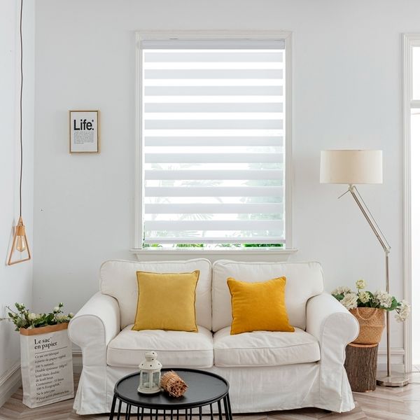 Jalousien Cordless White Waterproof Zebra Window Shade Spring Shutter Day and Night Rollos für Wohnzimmer 230403