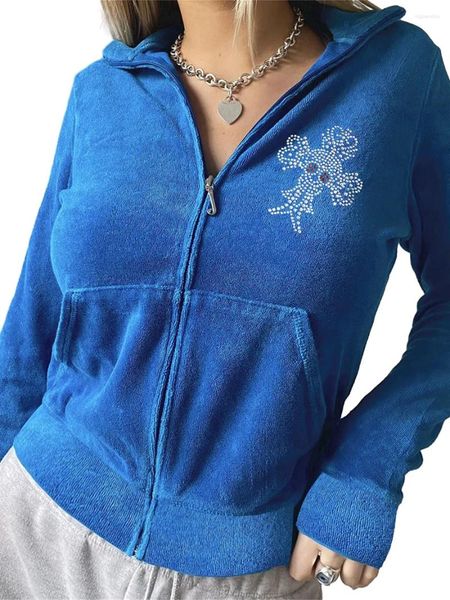 Hoodies femininos mulheres s y2k suéteres cortados moda manga comprida zipado lapela colarinho casaco vintage adolescente menina outono jaqueta